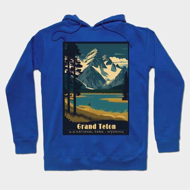 Grand Teton National Park Vintage Travel Poster Hoodie by GreenMary Design